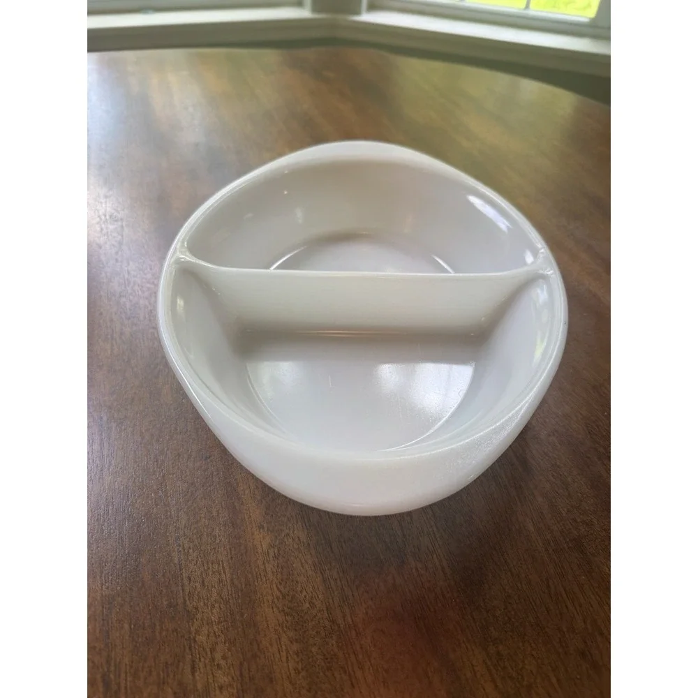 Glasbake J-239‎ Vintage Serving Dish White Milk Glass Divided Oval Casserole